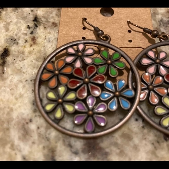 Boho Floral Round Colorful earrings. - Picture 2 of 3